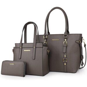 Women’s Grey 3PCS Purses Set - Tote Bag, Wallet & Shoulder Satchel Handbags
